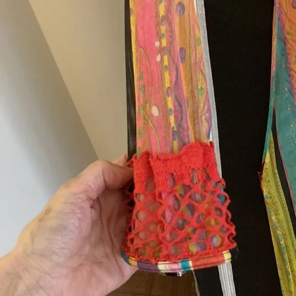 Piluca Bayarri Ibiza Multicolor Sheer Coverup Dress,Long Sleeves & side Slits. - Picture 7 of 11